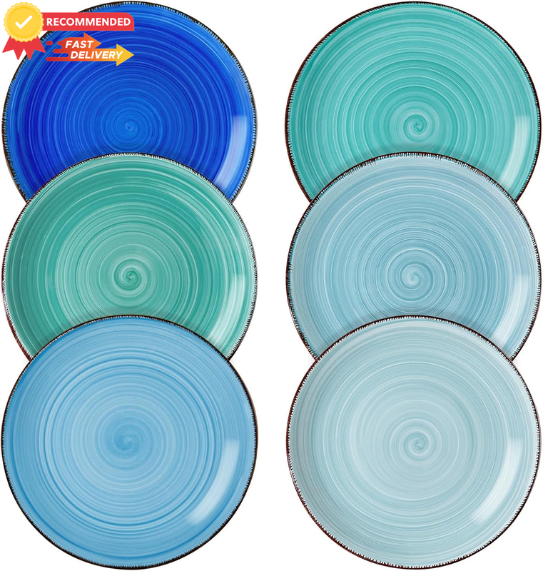 Bonita Blue Handpainted Dessert Plate Set of 6, Rustic 7.5