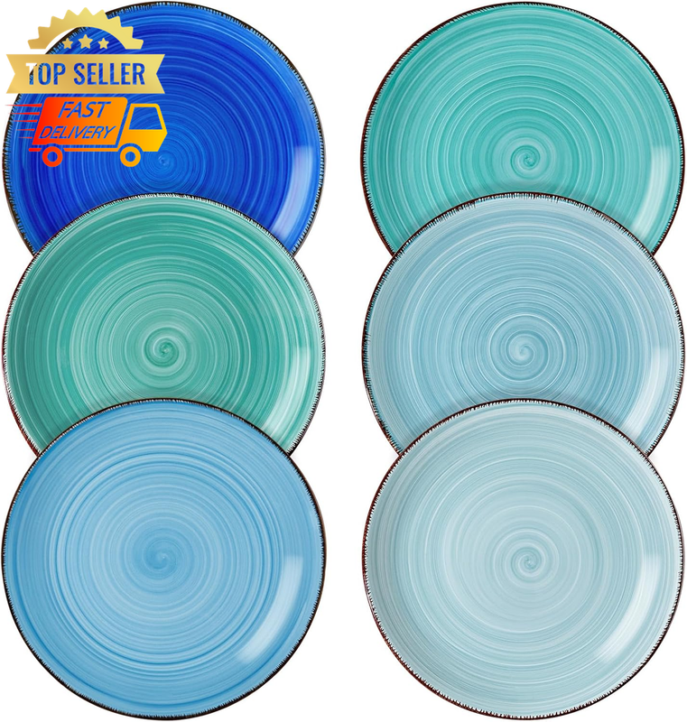 Bonita Blue Dessert Plate Set of 6, Handpainted 7.5