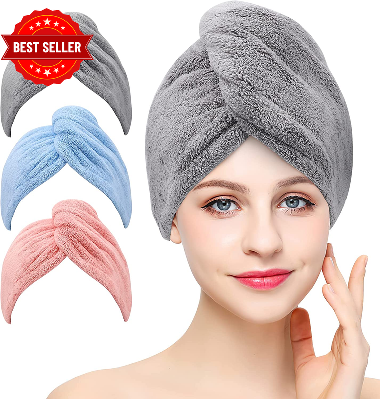 3 Pack Microfiber Hair Towel Fast Dry, Soft, Absorbent Hair Wraps | anti Frizz H