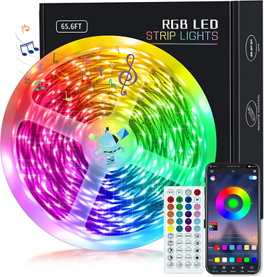 65.6Ft LED Strip Lights Music Sync Color Changing RGB LED Strip 44-Key  Remote, Sensitive Built-in Mic, Bluetooth Controlled LED Lights Rope  Lights, 5050 RGB LED Light Strip 