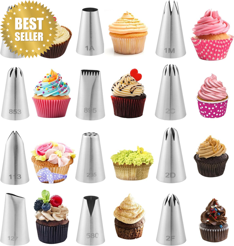 12PCS Piping Tips Set, Food Grade and Premium Stainless Steel Large Piping Tips