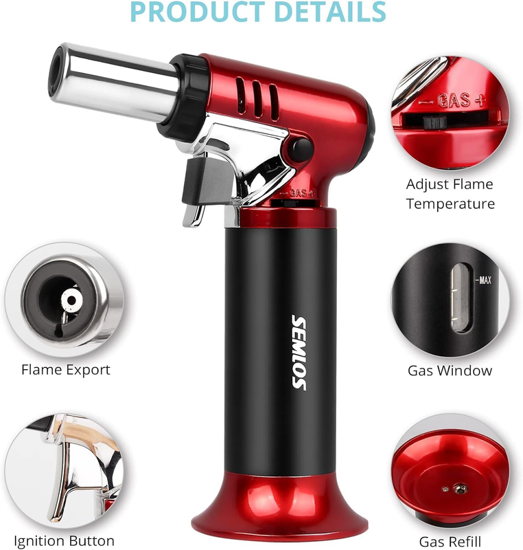 Butane Torch with Fuel Gauge, Refillable Kitchen Torch with Safety Lock and Adju