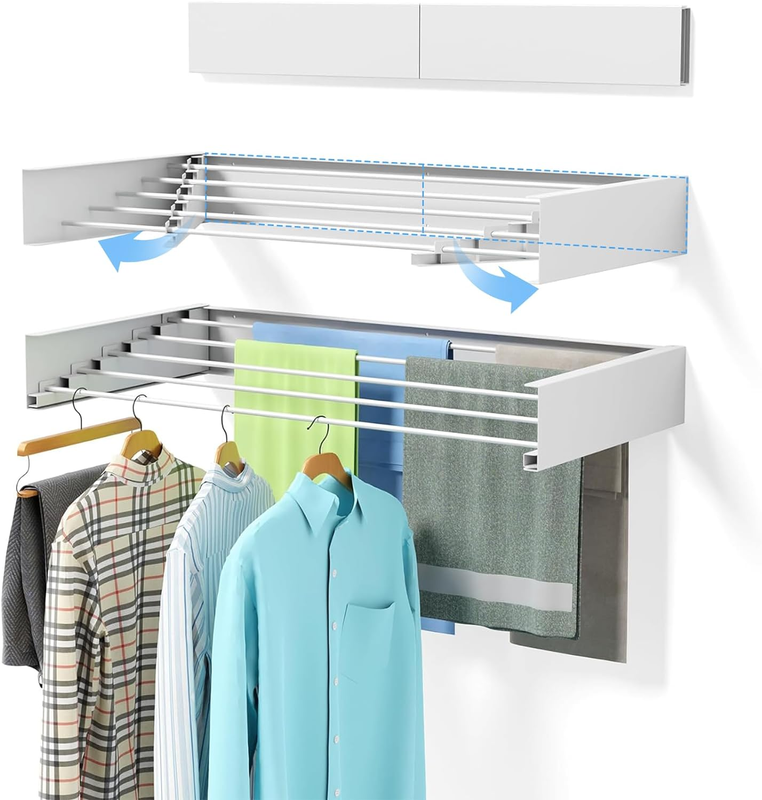 Wall Mounted Clothes Drying Rack, Laundry Drying Rack Collapsible Space Saving,