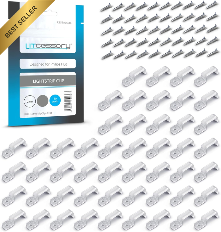 Lightstrip Mounting Clip for Philips HUE Lightstrip - 50 Pack, Transparent, Stro