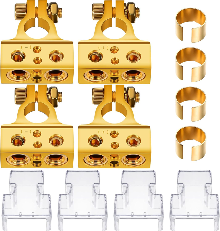 Tallew 2 Pairs Battery Terminal Connectors 0/4/8/10 Gauge, Gold