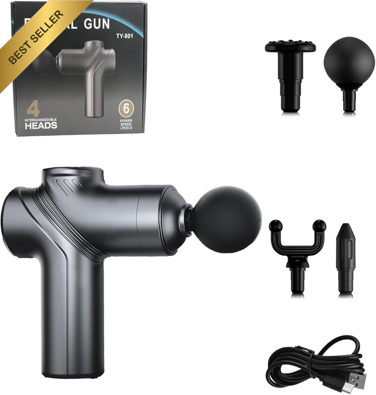 Mini Deep Tissue Massage Gun – Portable Percussion Massager with 4 Attachments &