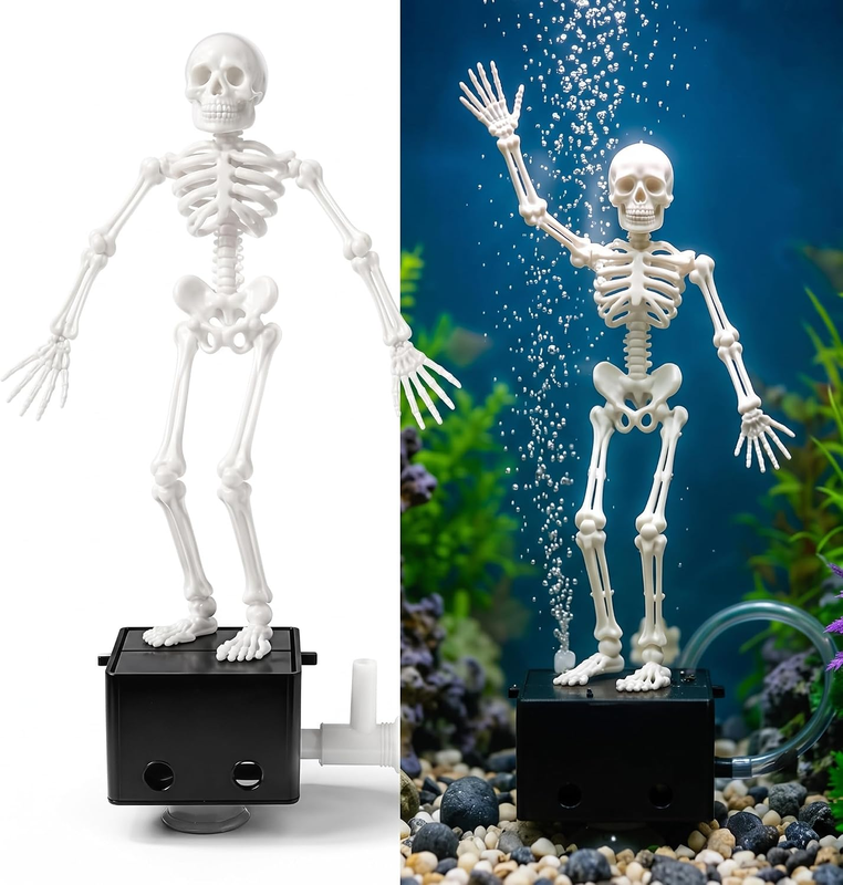 Dancing Skeleton Aquarium Ornament, Moving Halloween Fish Tank Bubbler