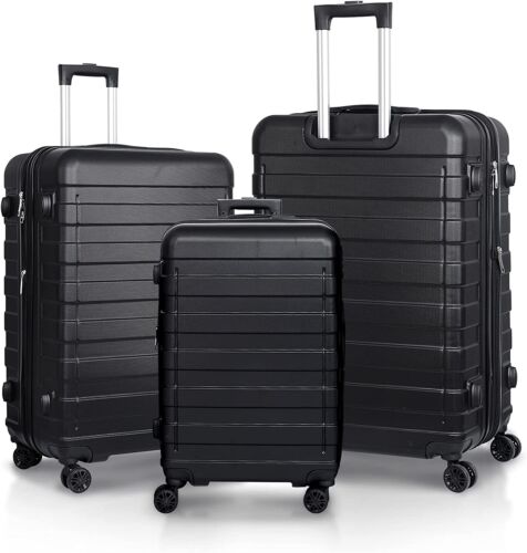 Expandable Luggage Set 3 Piece 21" 26" 30" Black Hardshell S