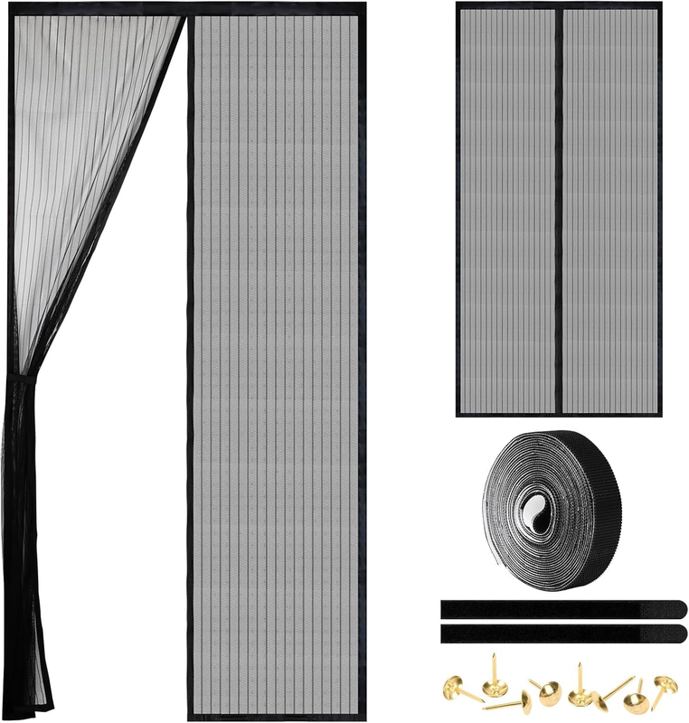 Magnetic Screen Door - Self-Sealing Heavy Duty Mesh Partition Black,38 x 82 Inch