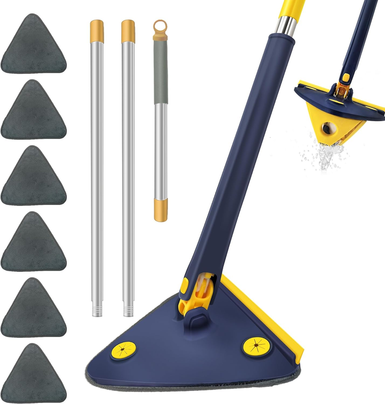 Mop Set 360° Rotatable Telescopic Adjustable Triangular Cleaning, Extension Pole