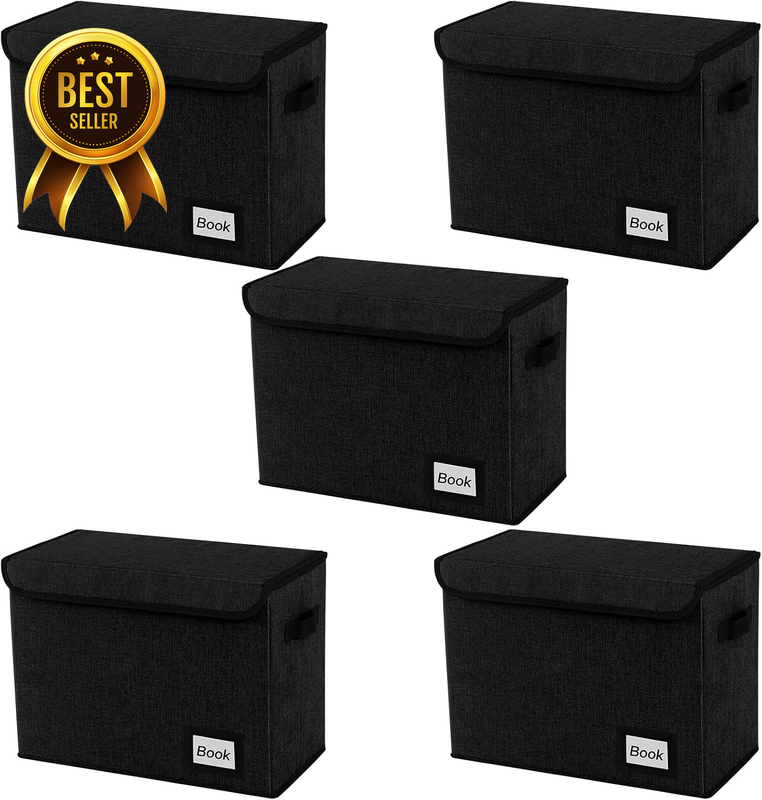 5-Pack 15.8x7.8x11.8-Inch Collapsible Black Comic Book Short Storage Boxes