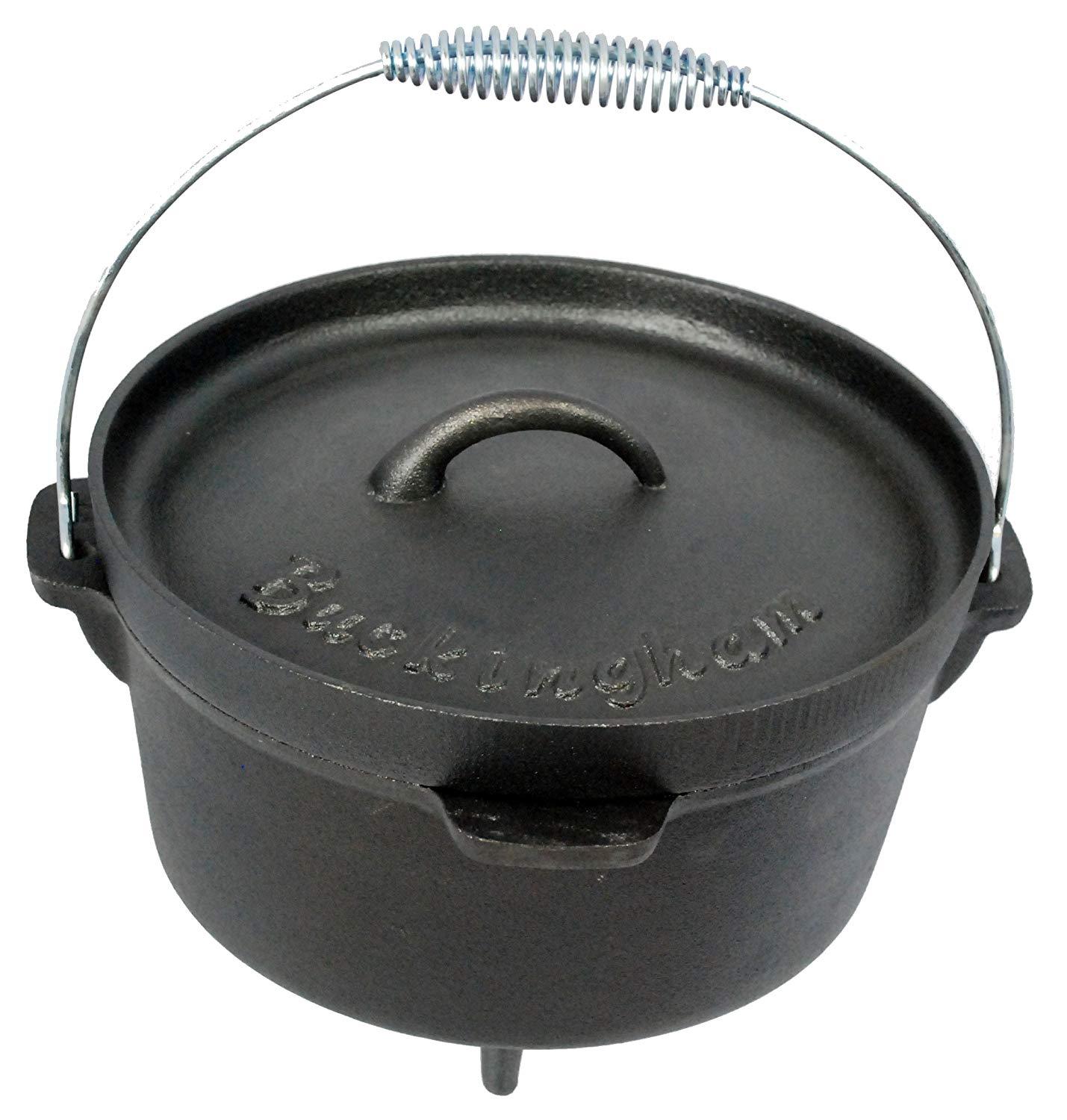 4 Litre PreSeasoned Cast Iron Dutch Oven Outdoor Cooking Pot Campfire