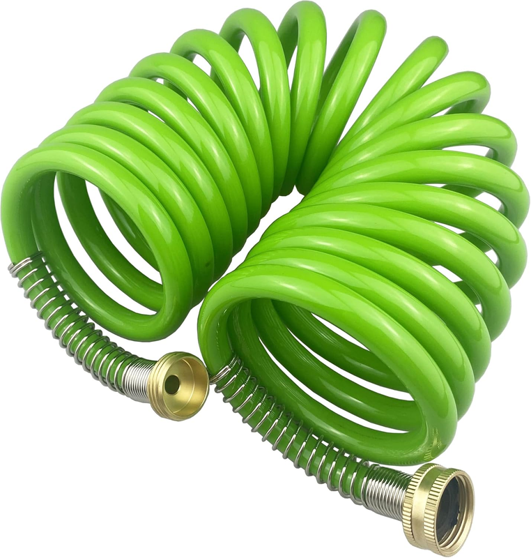 Garden Hose,15 Feet Green PU Curly Water Hose with Brass Connectors,Watering Hos