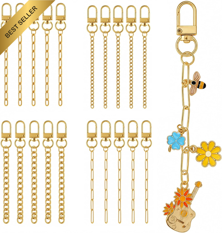 20Pcs Gold Metal Keychain Making Kit DIY Bag Charm Jewelry Craft