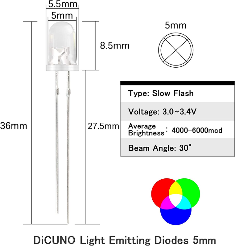 100Pcs 5Mm RGB Multicolor Slow Flashing LED Diode Multi-Color Blinking Changing