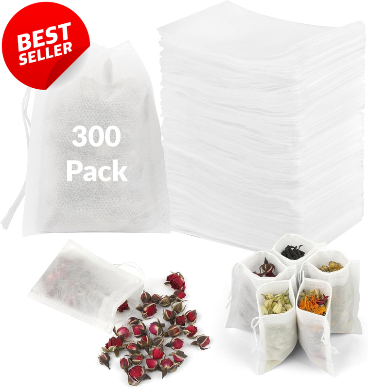 300 Pcs Tea Filter Bags Drawstring Loose Leaf Tea Infuser Sachets 3.54x2.75 - US