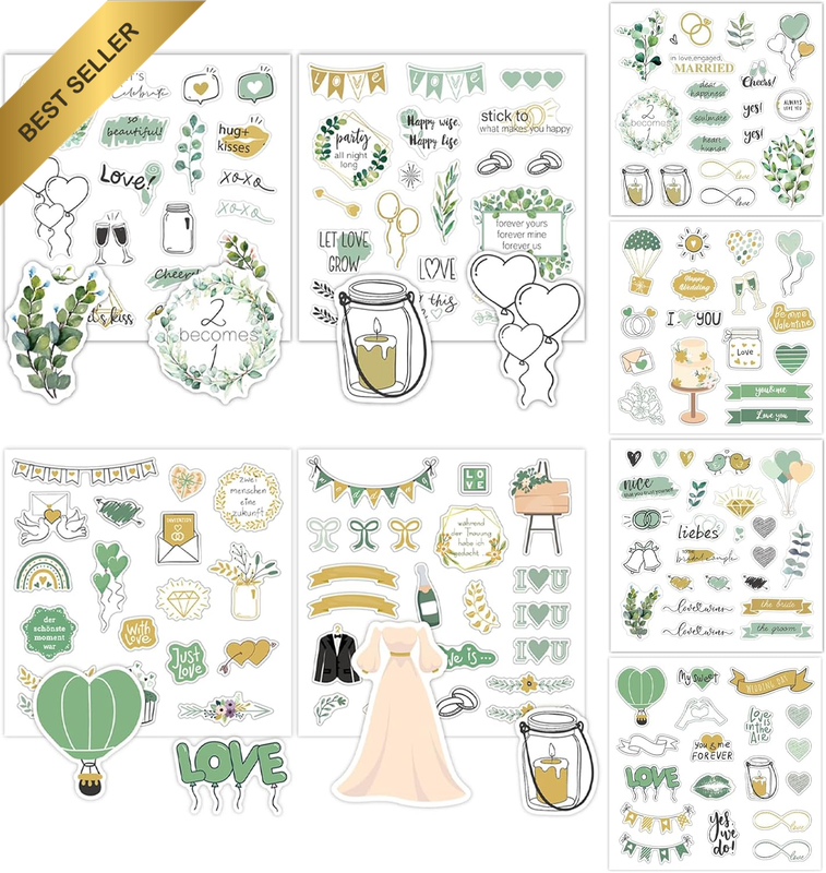 Wedding Scrapbook Stickers Self-Adhesive Waterproof Vinyl Sticker Sheets for Bri