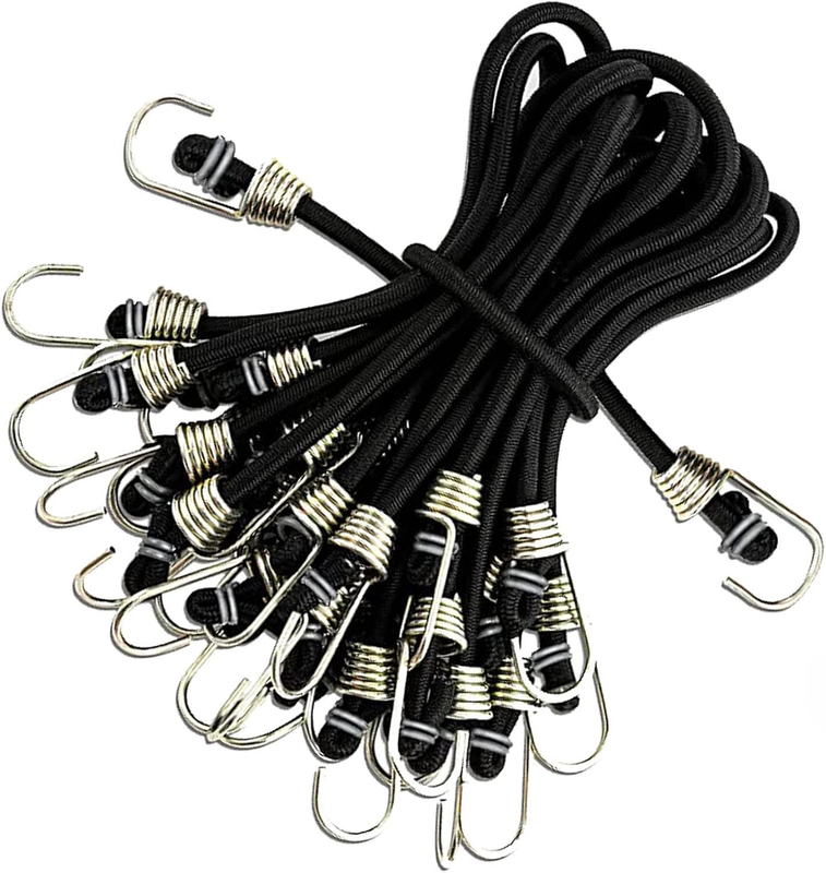 Small Bungee Cords with Hooks, 9 Inch Rubber Stretchy Bungee Cords with Carabine