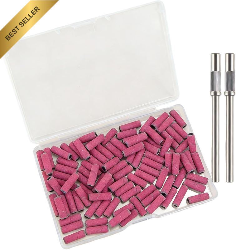 Sanding Bands for Nail Drill 3Mm Mini 100-Pack 240 Grit - with 2 Mandrel Bits, F