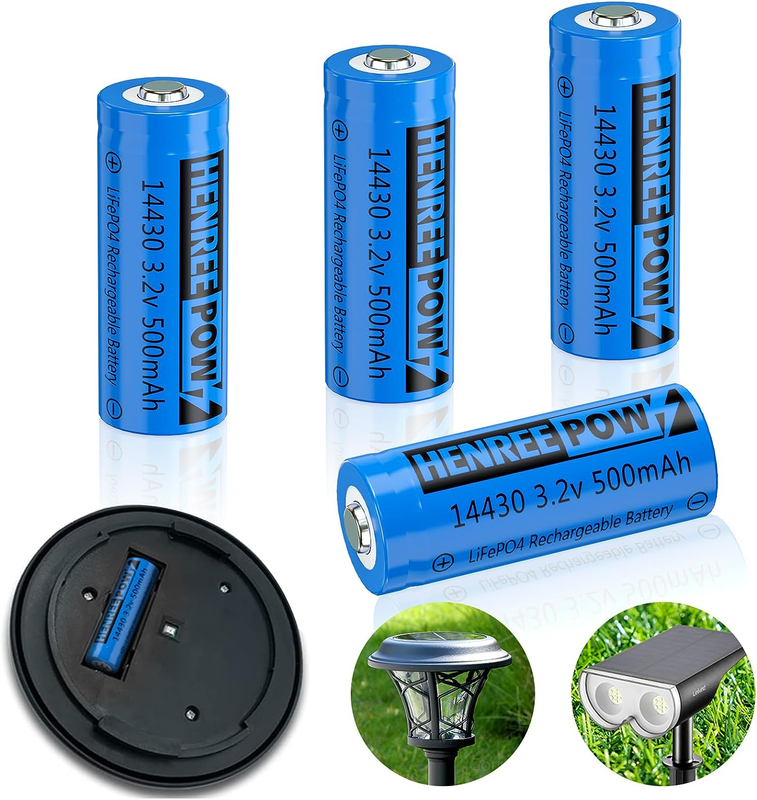 14430 3.2V Rechargeable Solar Batteries, 500Mah Lifepo4 Lithium Phosphate Batter