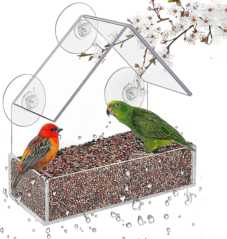 Window Bird Feeders for Outside, Clear Bird Feeders for Window with Strong Sucti