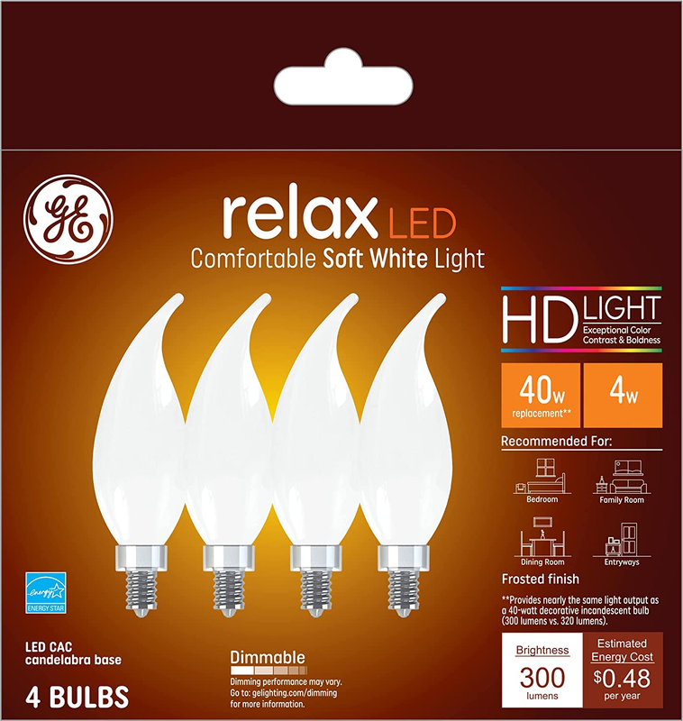 GE Relax LED Light Bulbs, 40 Watt Eqv, Soft White HD Light, 