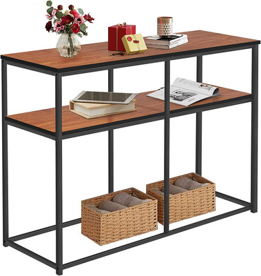 Multipurpose Console, Narrow Sofa 2-Tier Rustic Hallway Table with Storage Shelv