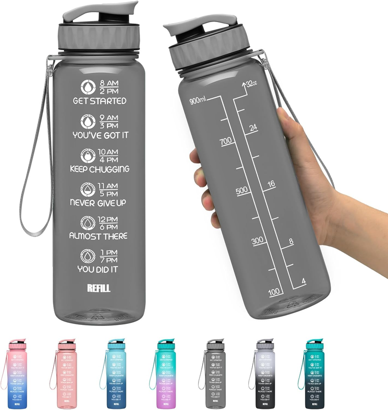 Motivational 32 Oz/24 Oz Water Bottle with Time Marker, Updated BPA Free Leak Pr
