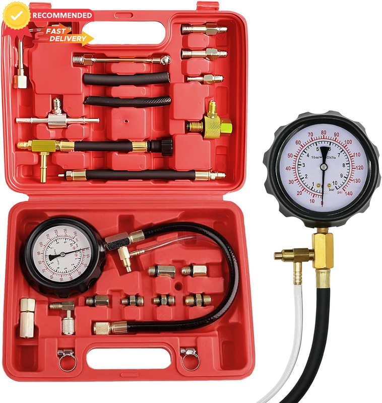 Fuel Injector Pressure Tester 0-140PSI, 22 Pcs Gauge & Hose for Cars, ATVs