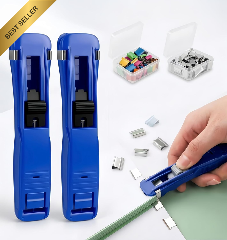 Portable Binder Clip Stapler – Mini Stapler Alternative, Set of 2 with 50 Plain