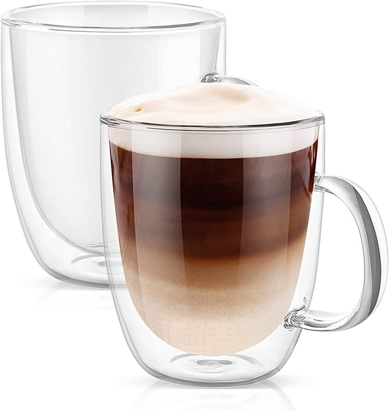 Set Of 2, Clear Mugs Double Walled Coffee Mugs, Iced Coff