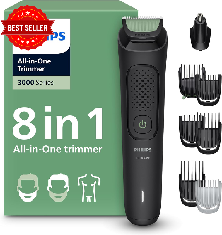 All in One Series 3000 Trimmer 8-In-1 Multigroom Kit for Face, Cuts Hair & Body,