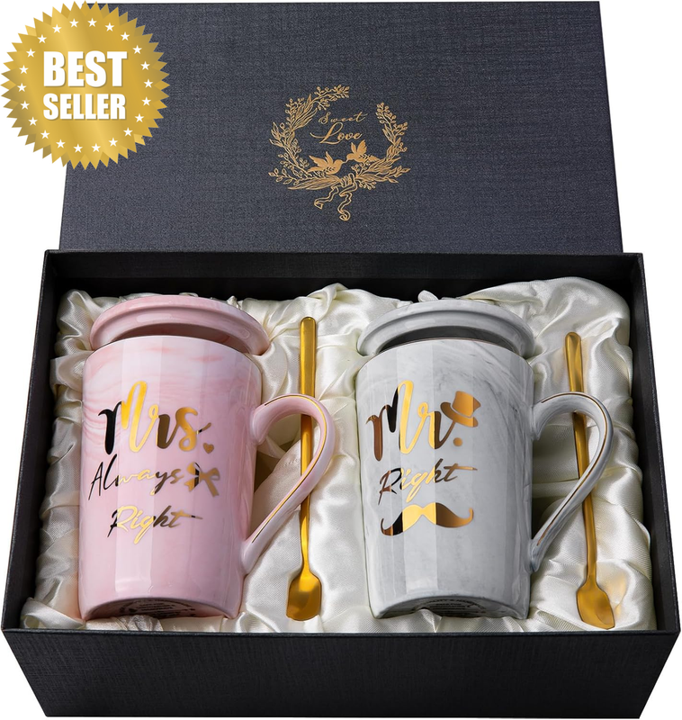 Mr Right Mrs Always Right Couple Coffee Mugs Cups - Bridal Shower Wedding Annive