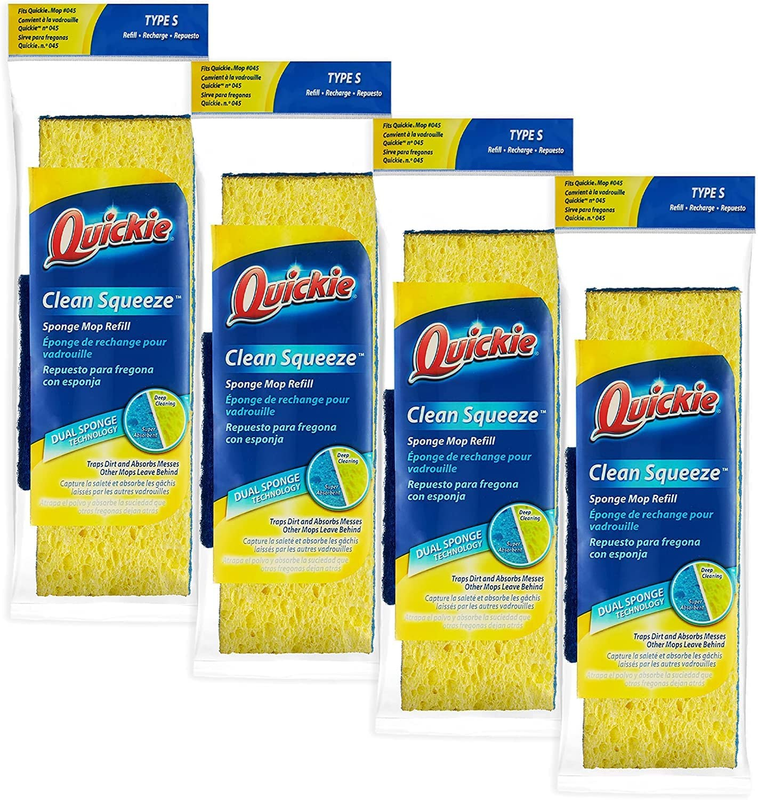 Quickie Sponge Mop Refill Type S [Set of 4] Sponge Mop Head Replacement
