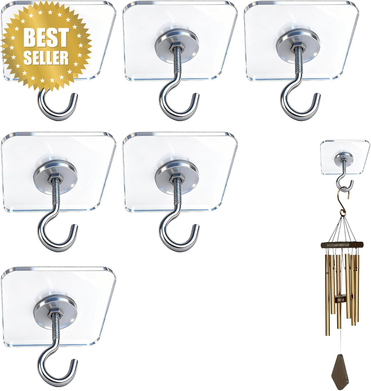 6 Heavy Duty Adhesive Ceiling Hooks, Self-Stick Hanging Hooks with High Load Cap