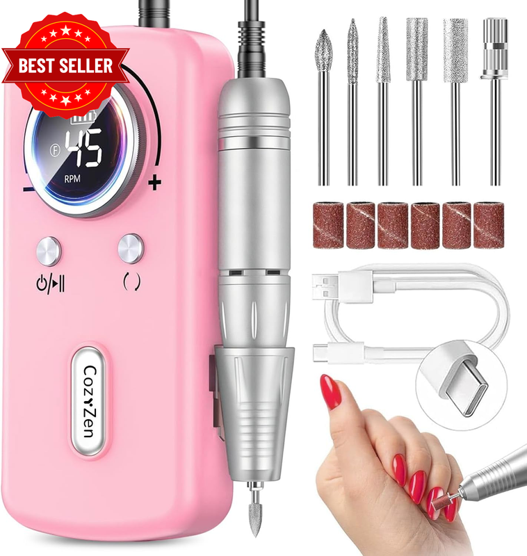 Cordless Nail Drill Professional: 45000 RPM Rechargeable Electric Nail File Kit,