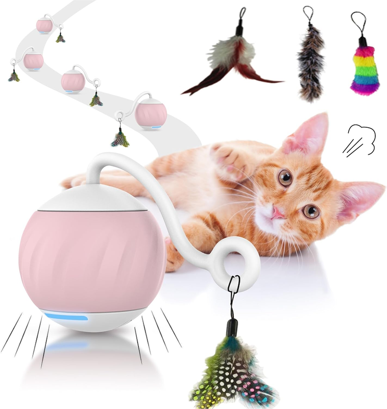 Auto Rolling Cat Ball Toy - Interactive Self Moving Automatic Cat Toy with Tail