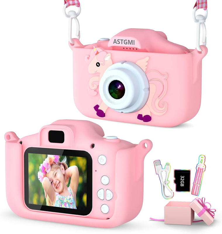 Kids Digital Camera Toddlers Toys 3-12 Year Old Girls Boys Birthday 32GB SD Card