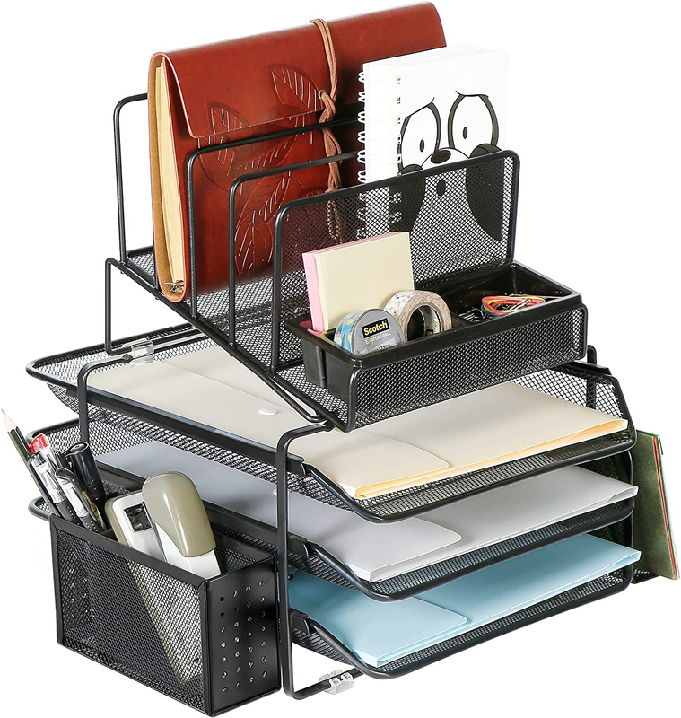 Stackable Mesh Desk Organizer with 3 Sliding Letter Tray Dra