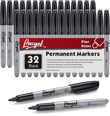 Permanent Markers Bulk, 32 Pack Black Permanent Marker Set, Fine Tip