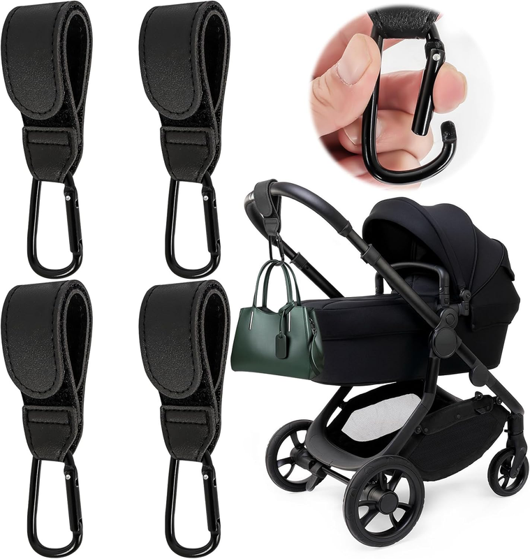 4 Pcs Leather Buggy Clips,Pram Hook Clip,Pram Rocker Clip for Bags，Buggy Bike Ro