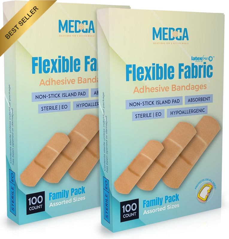 100CT Flexible Fabric Bandages Assorted Sizes for Wound Care Cuts Scrapes Twin P