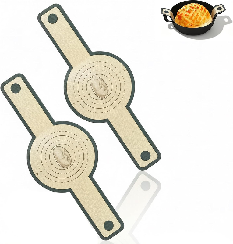 2 Pack Reusable Silicone Bread Mat with Long Handles for Oven Baking