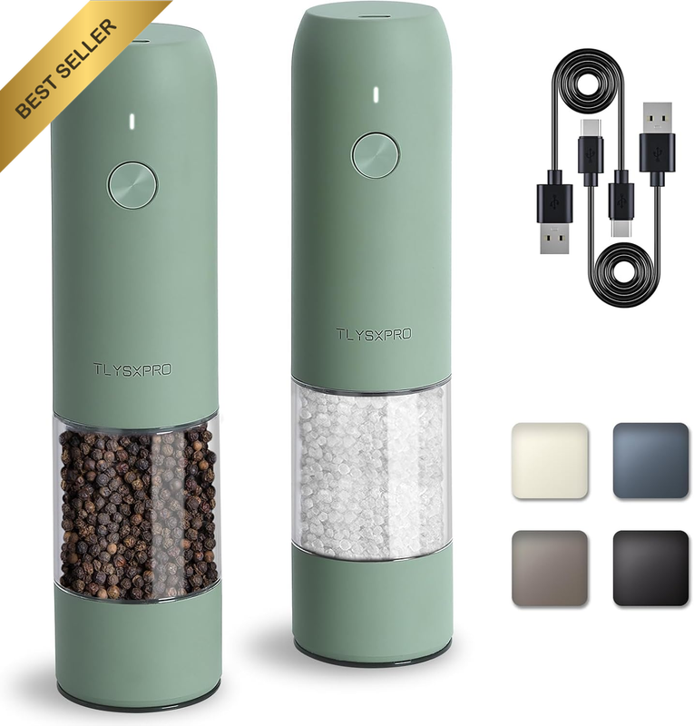 Electric Salt and Pepper Grinder Set, USB Rechargeable, Automatic Salt and Peppe