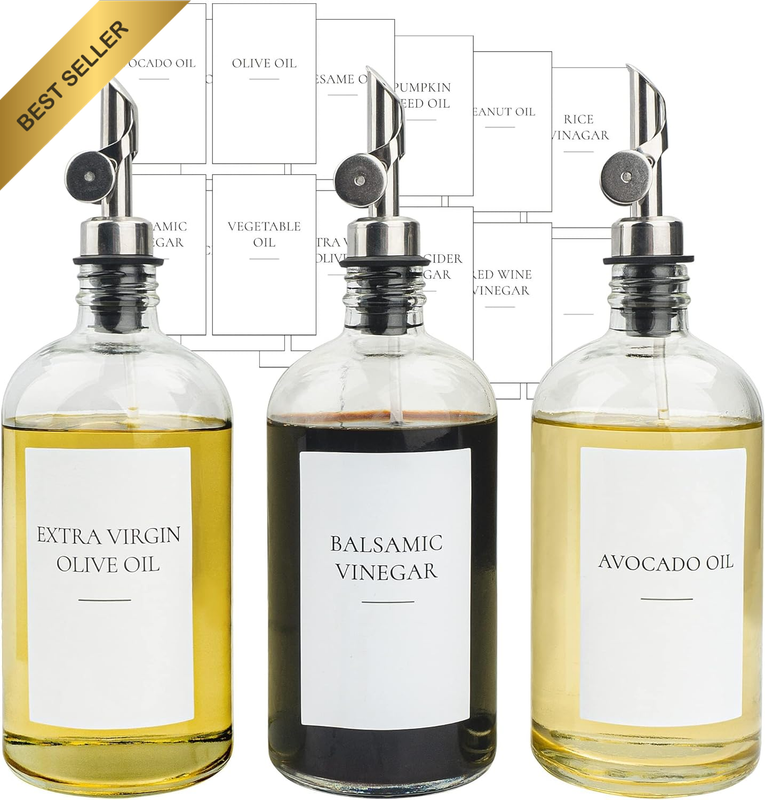 3pc 480ML Oil Dispenser Glass Bottles 304SS Automatic Pump
