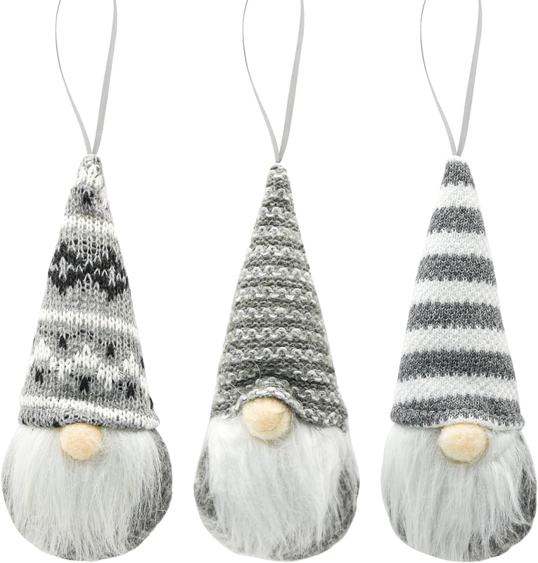 Christmas Tree Hanging Gnomes Ornaments Set of 3, Handmade Swedish Tomte Plush G