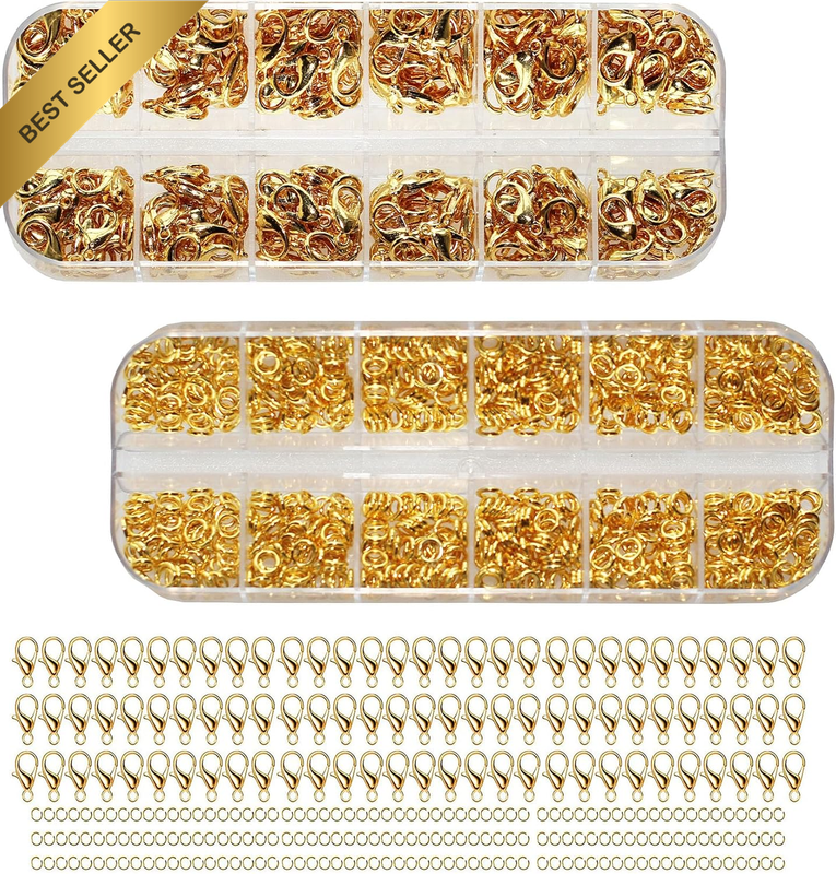 Lobster Clasps Set,  200Pcs Lobster Clasps and 400Pcs Open Jump Rings Kit with B