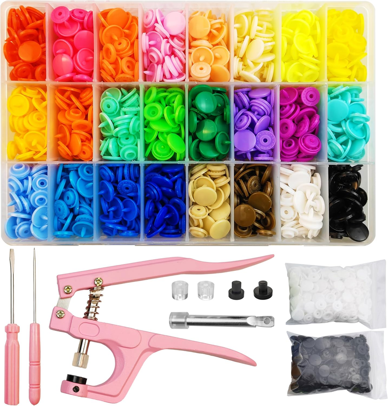 460 Sets T5 Plastic Snap Fasteners with Upgraded Pink Pliers, 24 Colors Snap But
