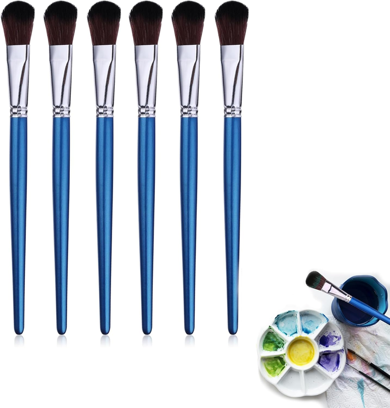 Versatile 6-Piece 1 Inch Oval Brush Set - Perfect for Acrylic, Gouache, Watercol