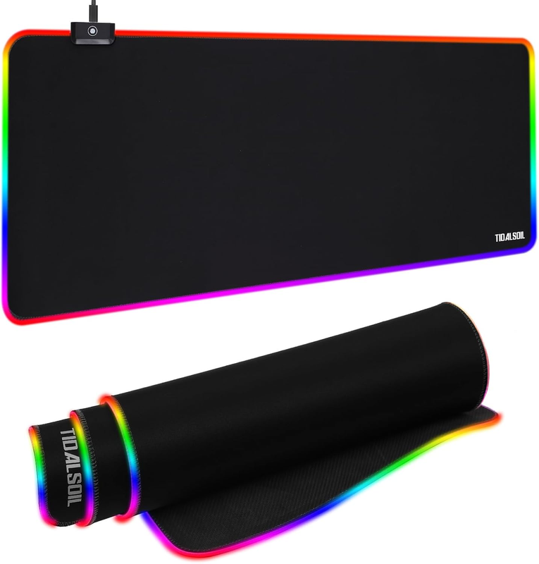 RGB Gaming Mouse Pad, Oversized Mouse Mat with 12 Light Modes, Non-Slip Rubber B